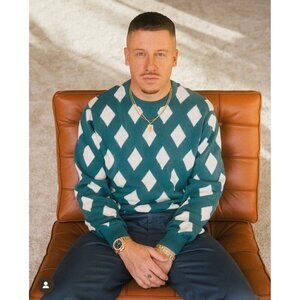 Bogey Boys by Macklemore Mens Diamond Sweater XL Blue White Retro Golf Cotton